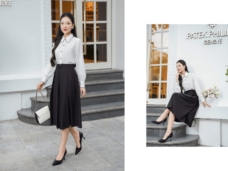 Chân váy xếp ly nhẹ nhàng, thanh lịch