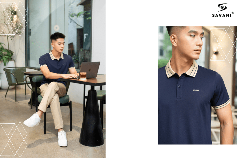 Áo polo và quần tây nam kết hợp với giày sneaker