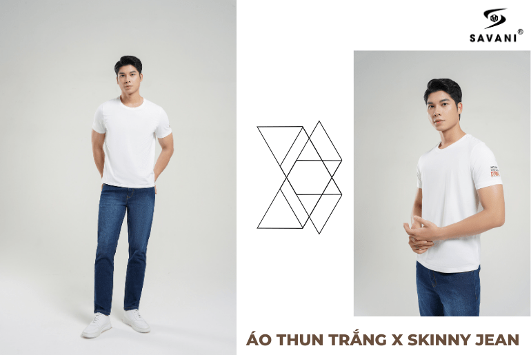 Áo thun trắng kết hợp cùng quần skinny jeans