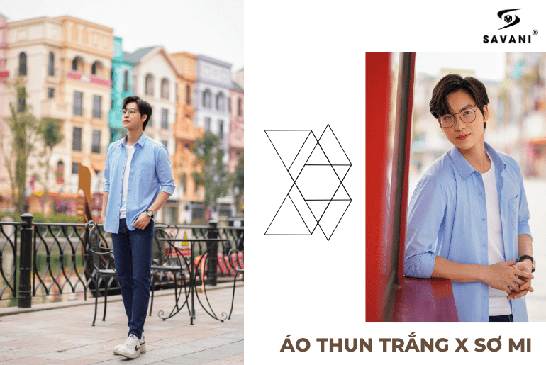 Áo phông trắng phối cùng với áo sơ mi