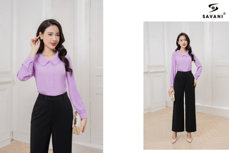 Mẫu áo sơ mi nữ cổ sen cách điệu