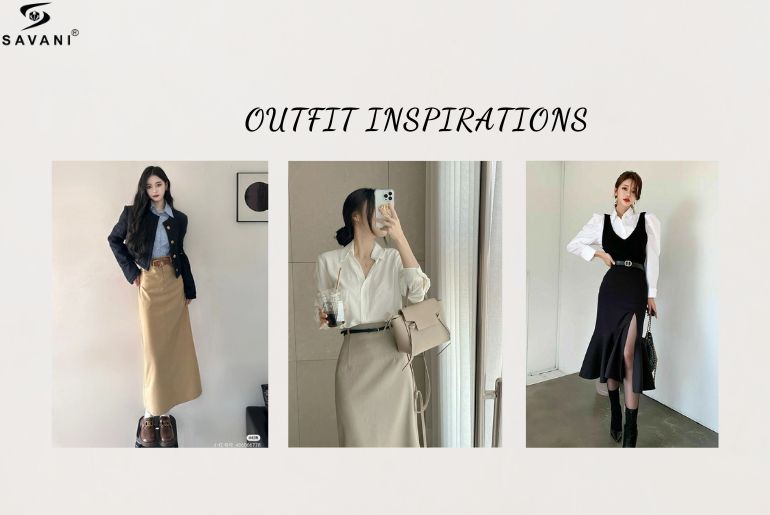 Phối đồ cùng áo sơ mi và chân váy midi