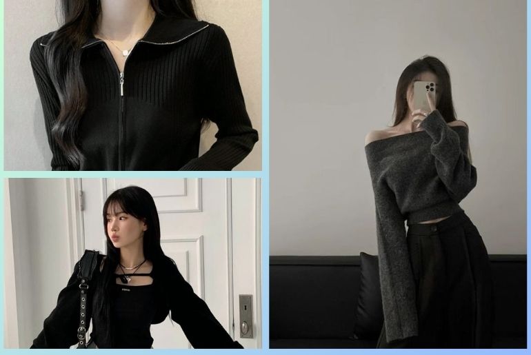 Sự kết hợp hoàn hảo giữa quần jean đen và áo len dáng ngắn